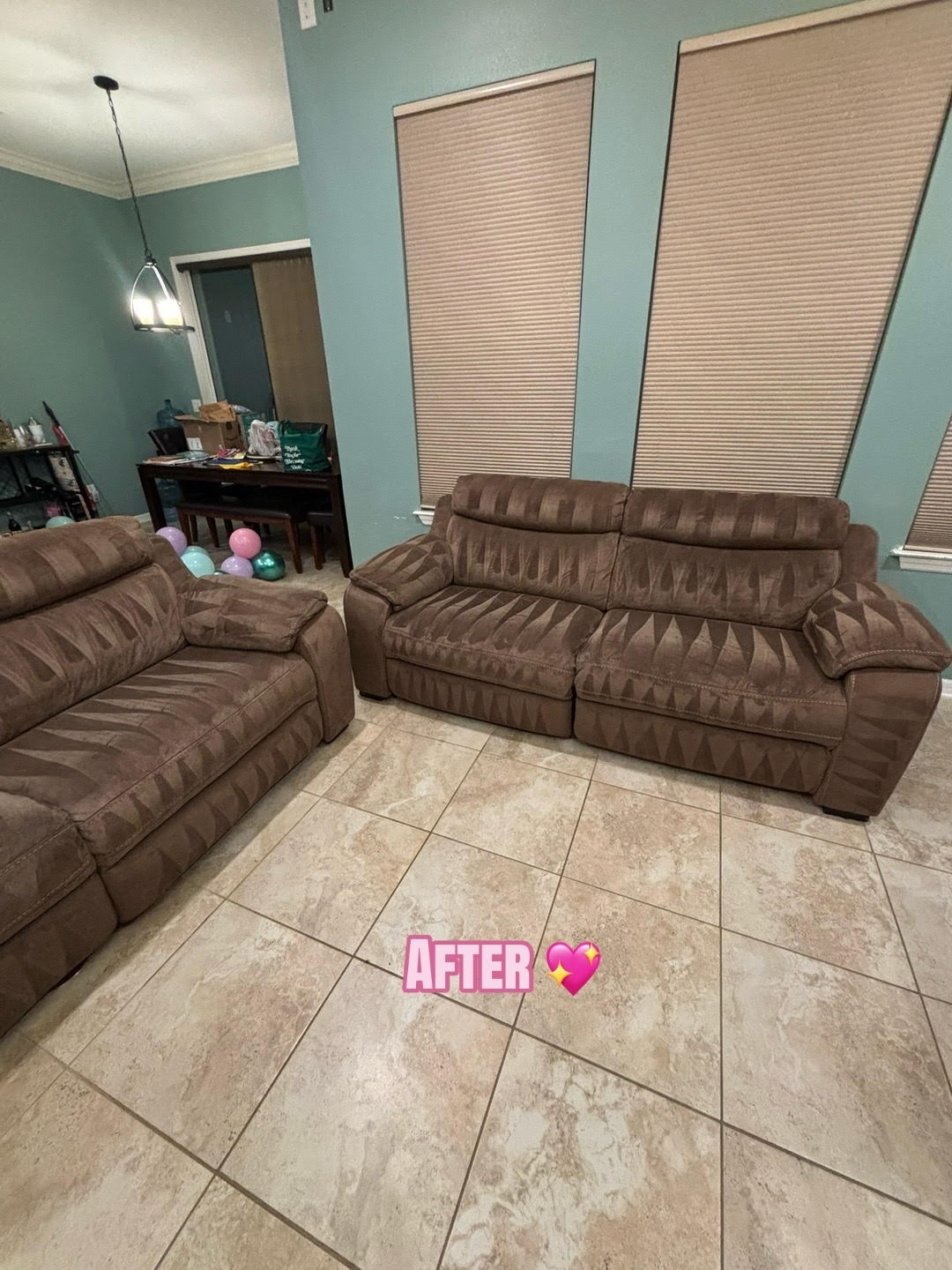 living room with sofas after cleaning